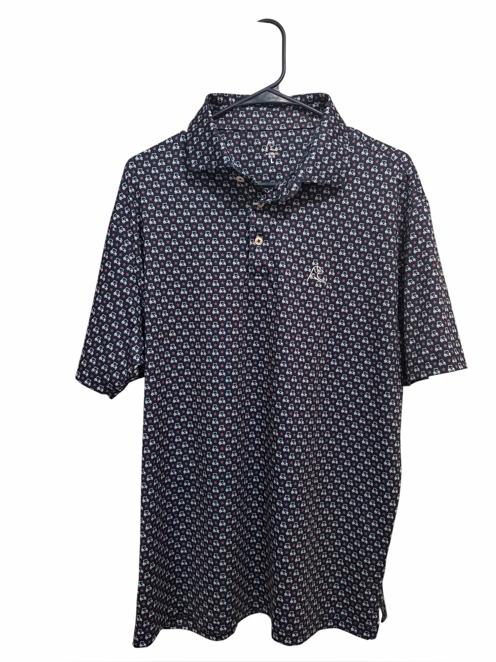 Rhoback Men's Navy Polo Shirt with Micro Print. Size L. Good Condition